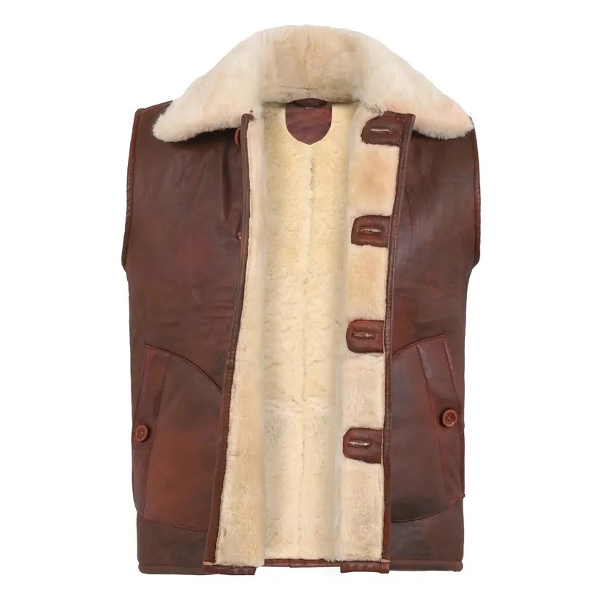Men's Sheepskin Leather Shearling Vest – Brown Gilet