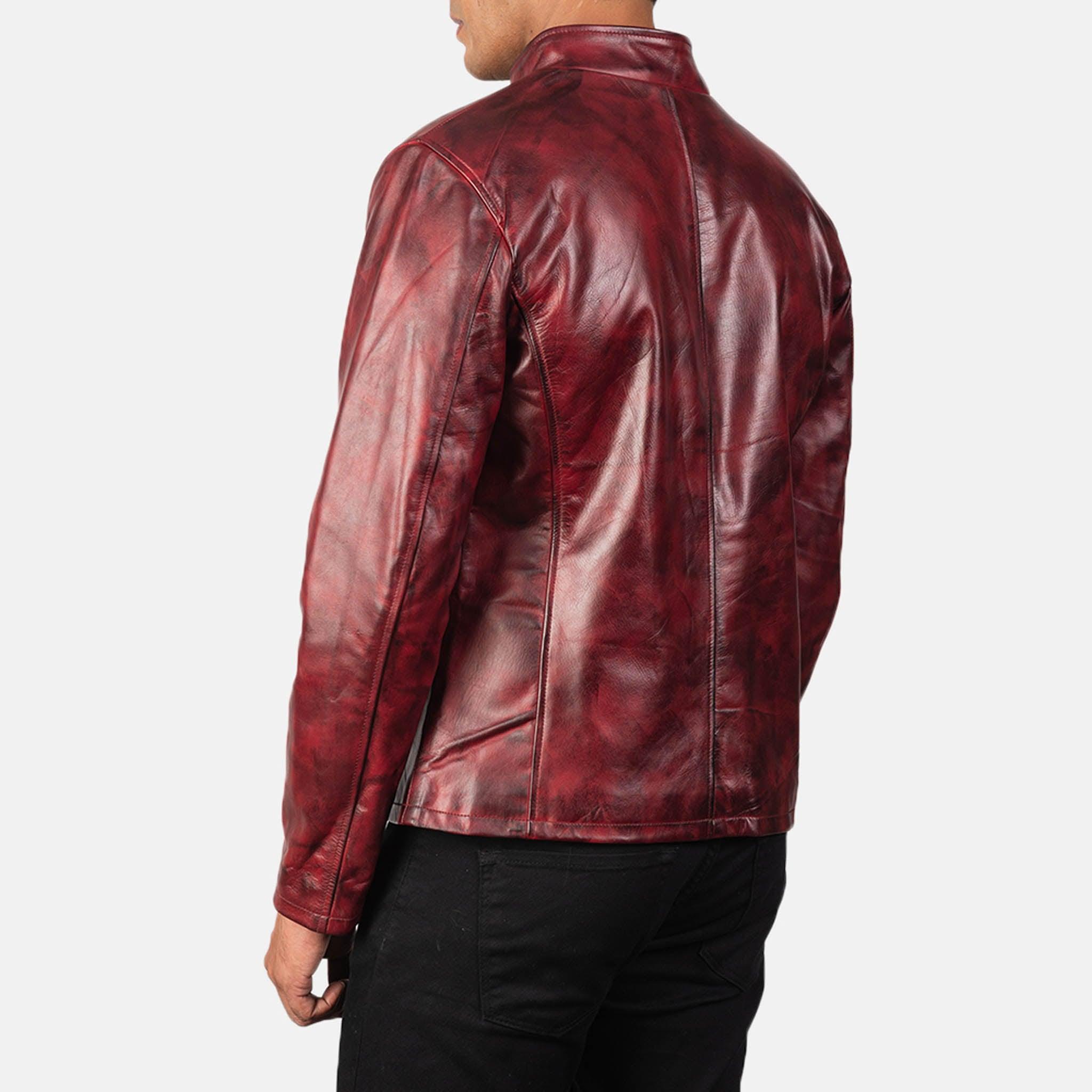 Alec Distressed Burgundy Leather Jacket – Timeless Vintage Look