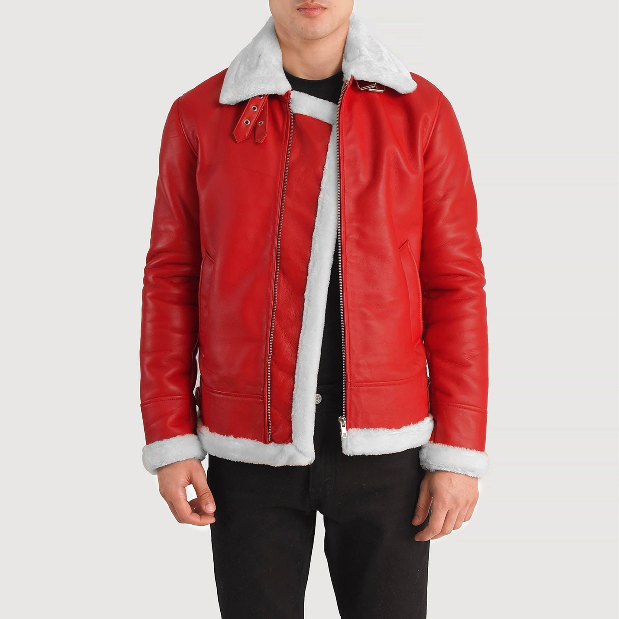 Frances B3 Red & White Leather Bomber Jacket – Timeless Aviator Style - leathergang.com