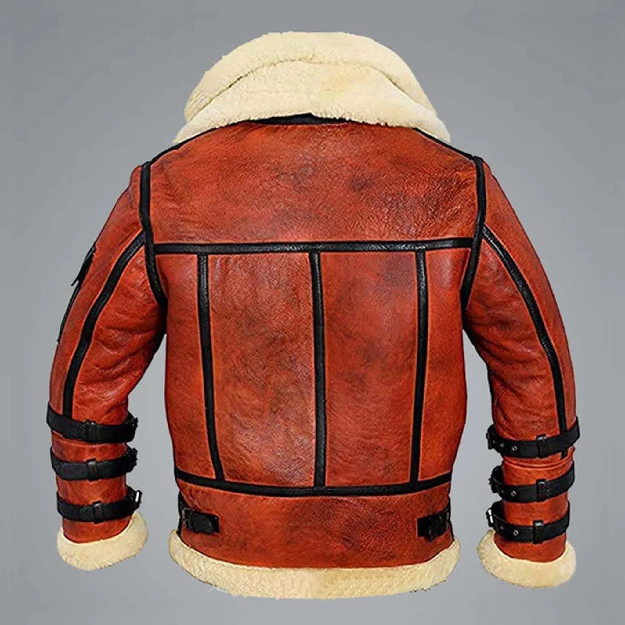 Flintz B6 Bomber Jacket - Aviator RAF Reddish Brown Shearling Leather Coat - leathergang.com