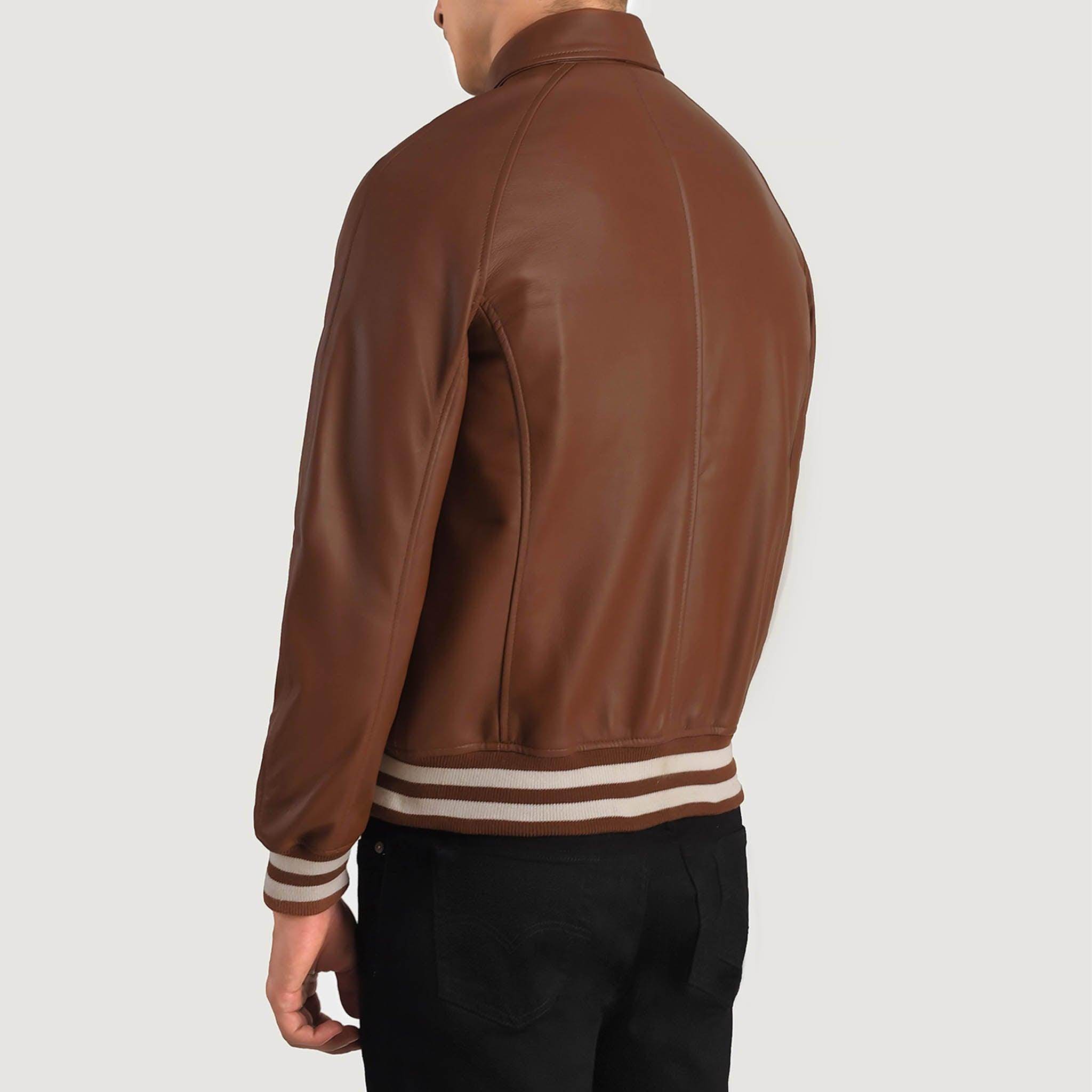 Abalard Brown Leather Varsity Jacket – Timeless Classic Style