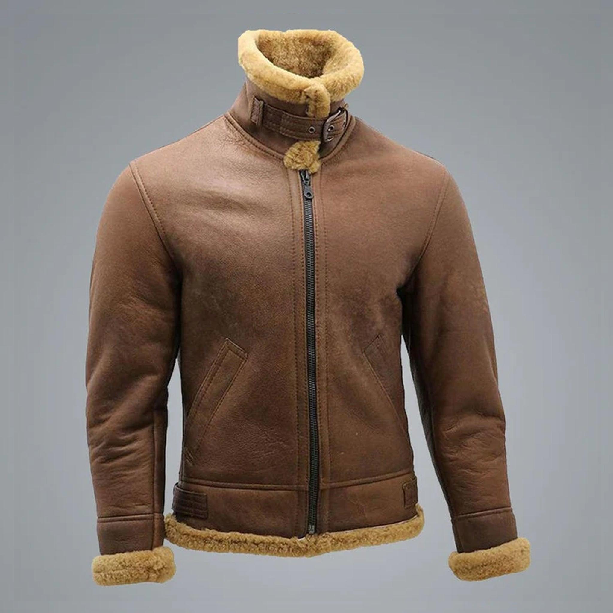 WW2 B3 Bomber Leather Aviator Jacket – Men’s Brown Sheepskin Shearling Jacket