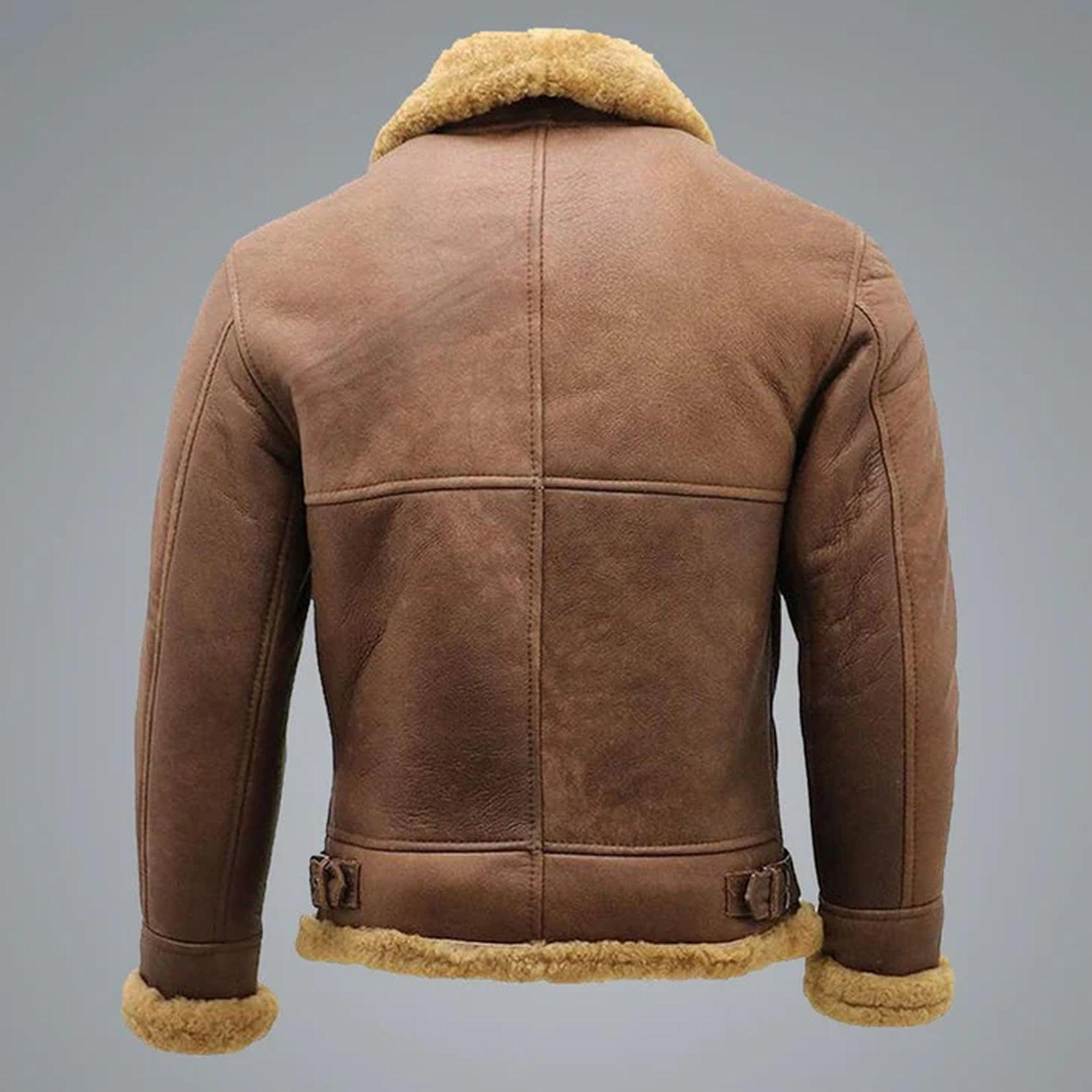 WW2 B3 Bomber Leather Aviator Jacket – Men’s Brown Sheepskin Shearling Jacket - leathergang.com