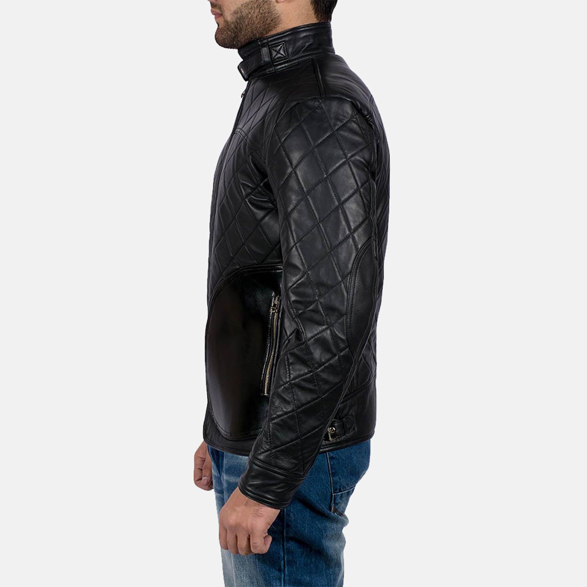 Satsis Men's Black Leather Biker Jacket - Premium Quality & Custom Embroidery Patches