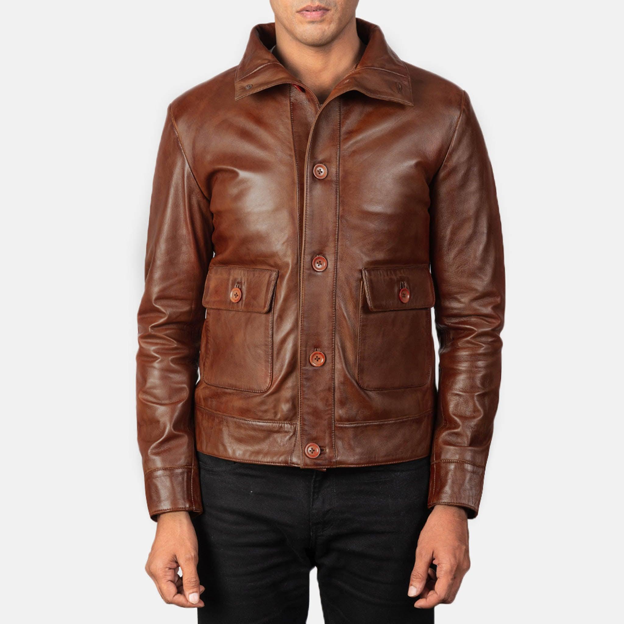 Calem Blue Leather Bomber Jacket – Men's Stylish Leather Outerwear