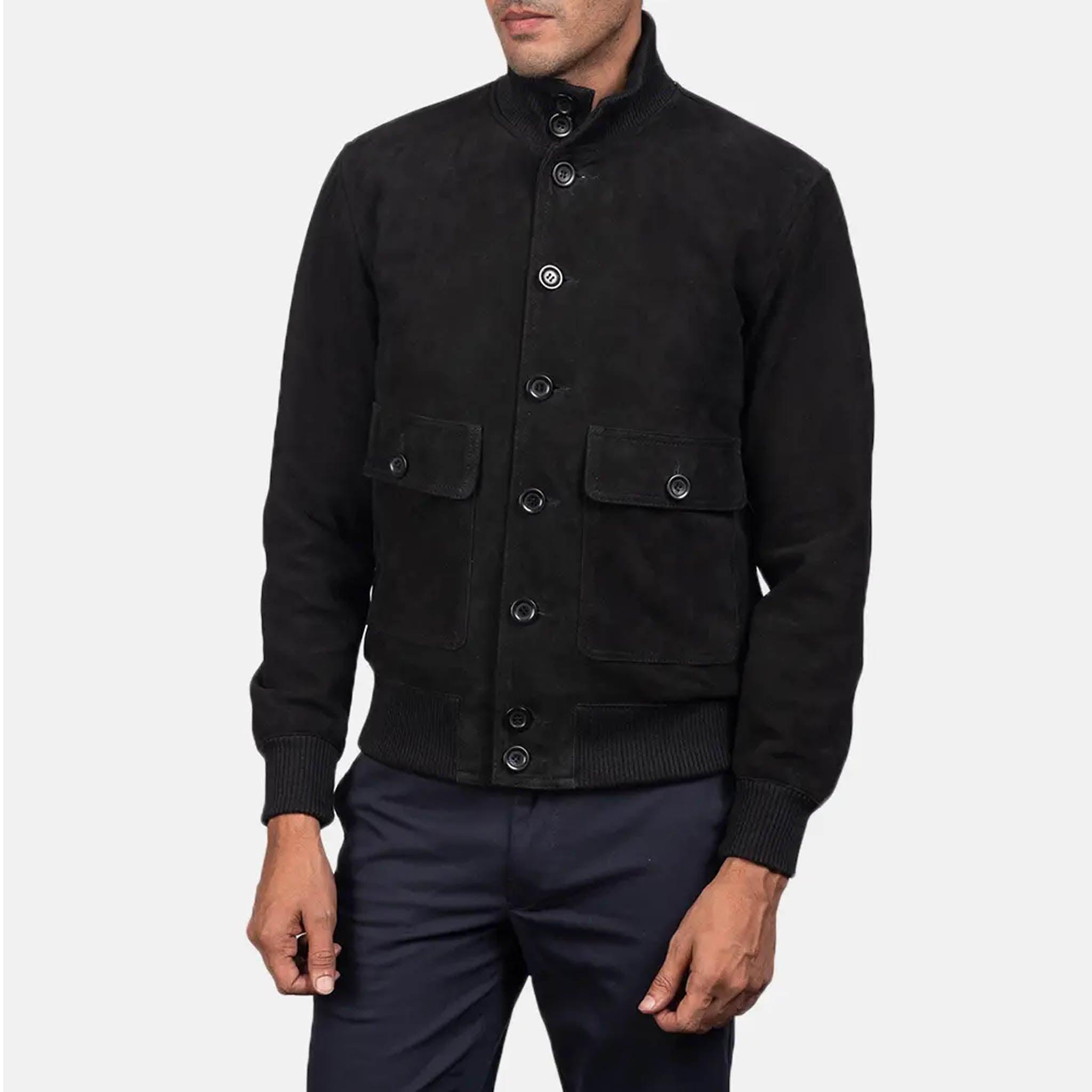 Easton Suede Bomber Jacket for Men – Luxurious Black Leather - leathergang.com