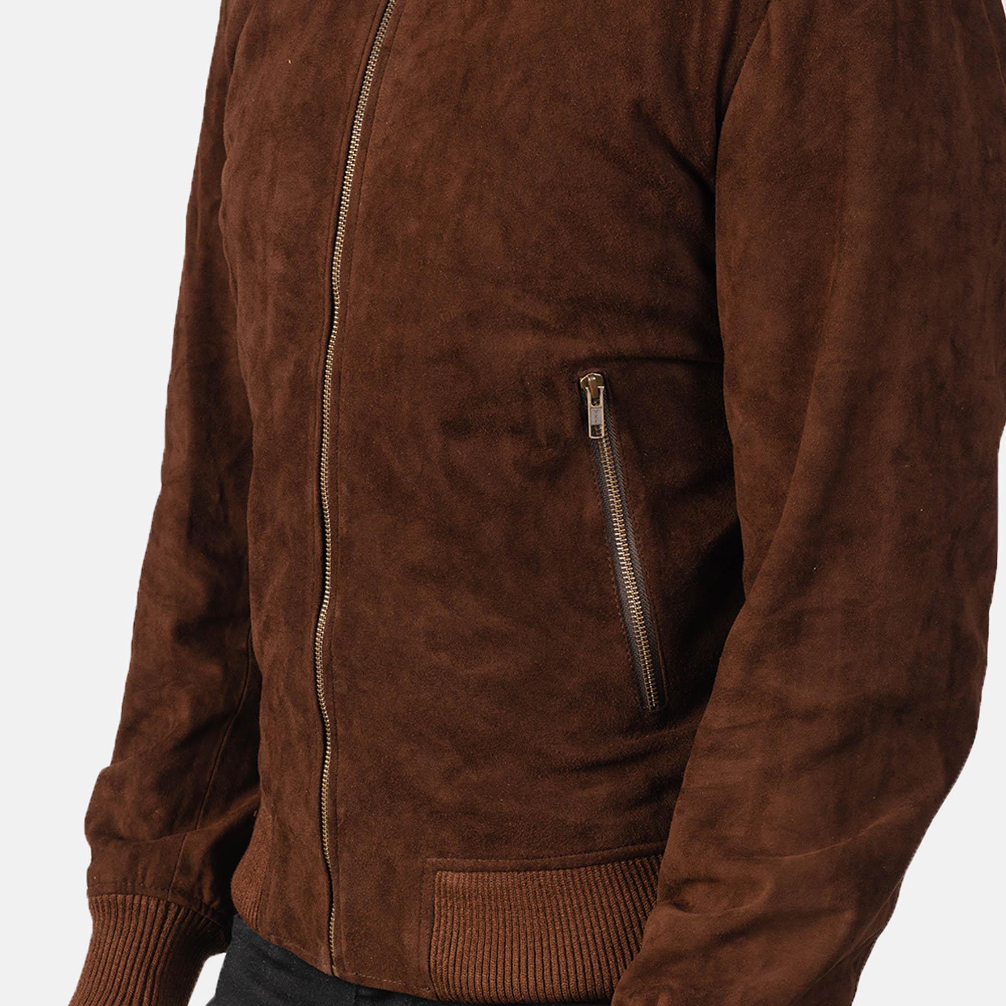 Men's Rayne Brown Suede Leather Bomber Jacket – Sleek Design for Everyday Wear