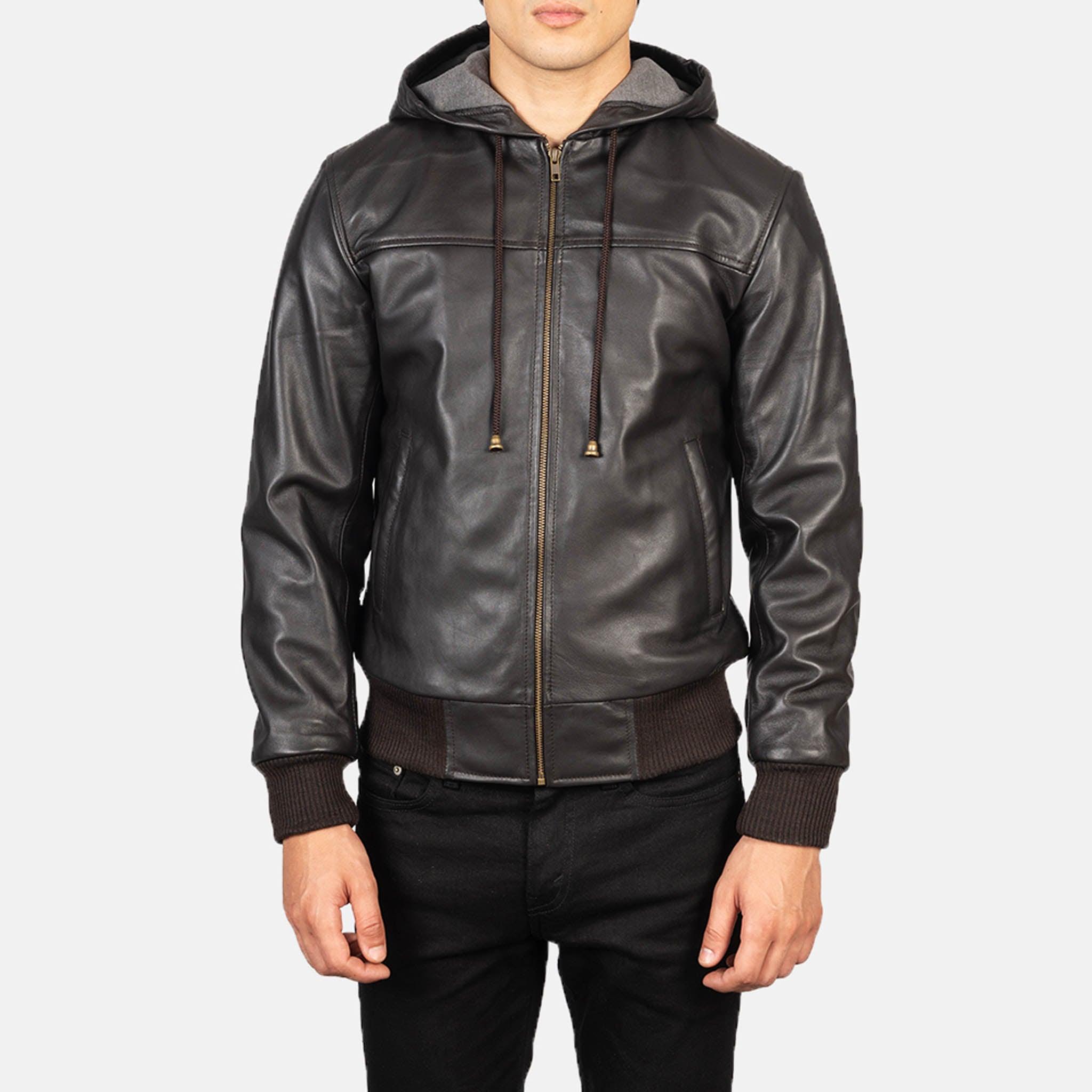 Nintend Brown Leather Bomber Jacket with Hood – Ultimate Streetwear Fashion