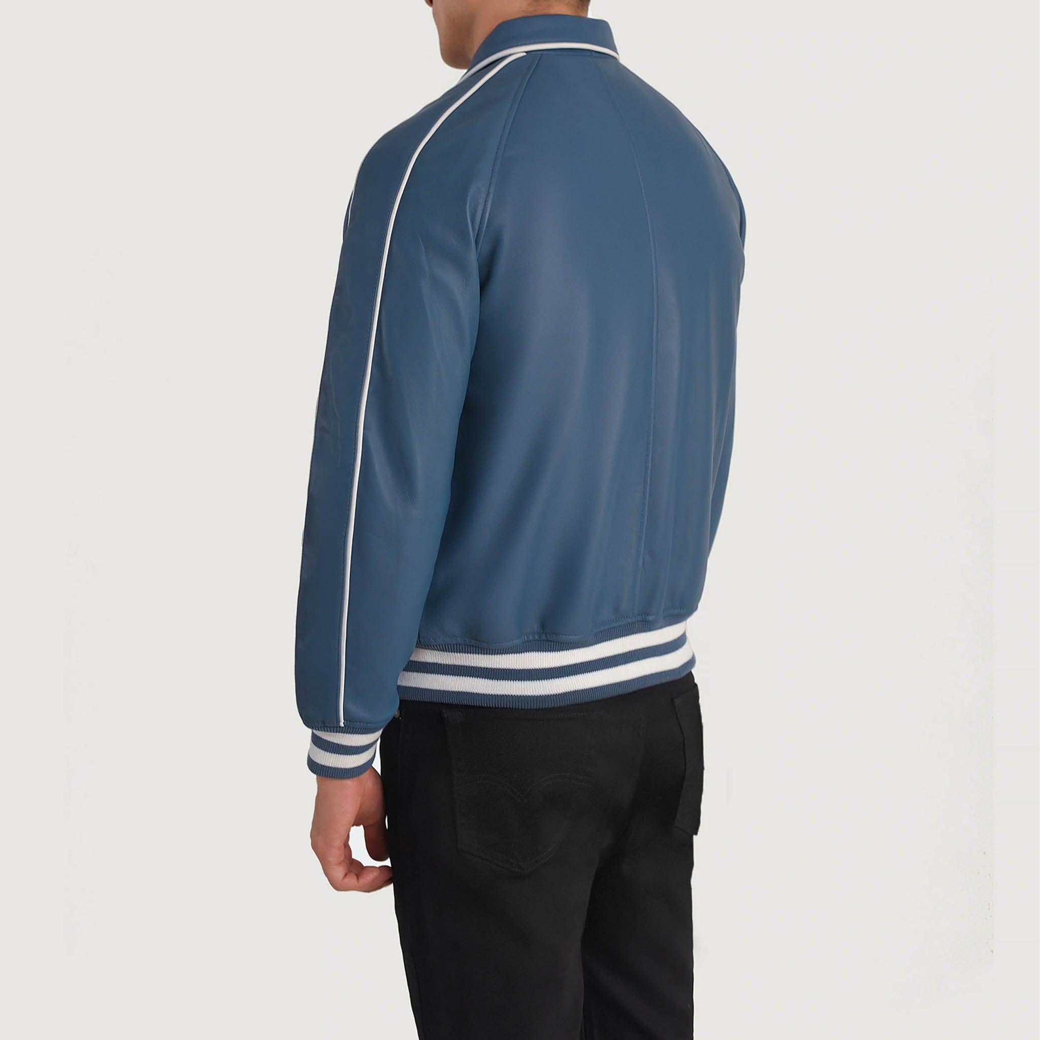 Connor Blue Leather Varsity Jacket – Classic College Letterman Tailored Fit