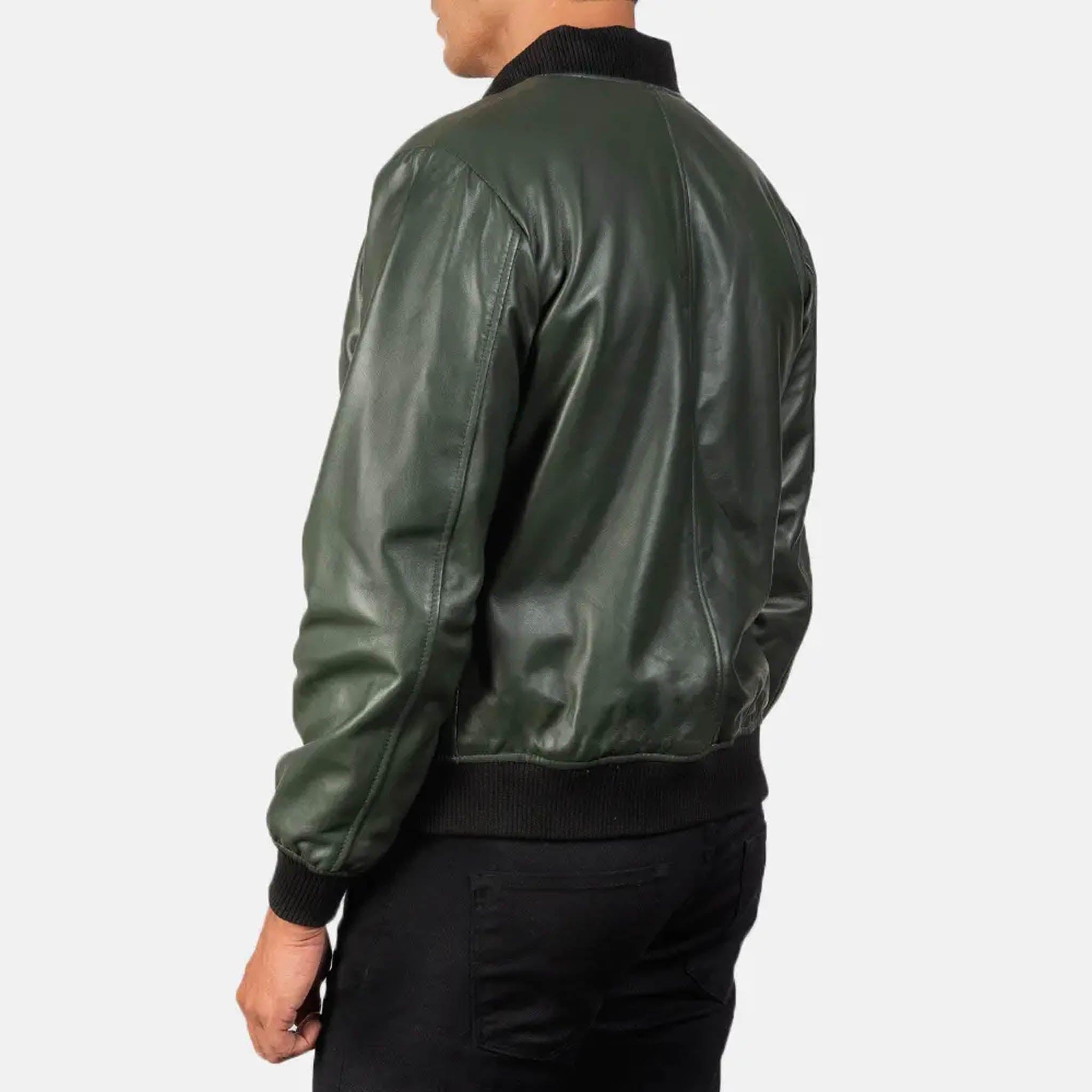 Rayne Green Leather Bomber Jacket – Perfect Blend of Style and Functionality