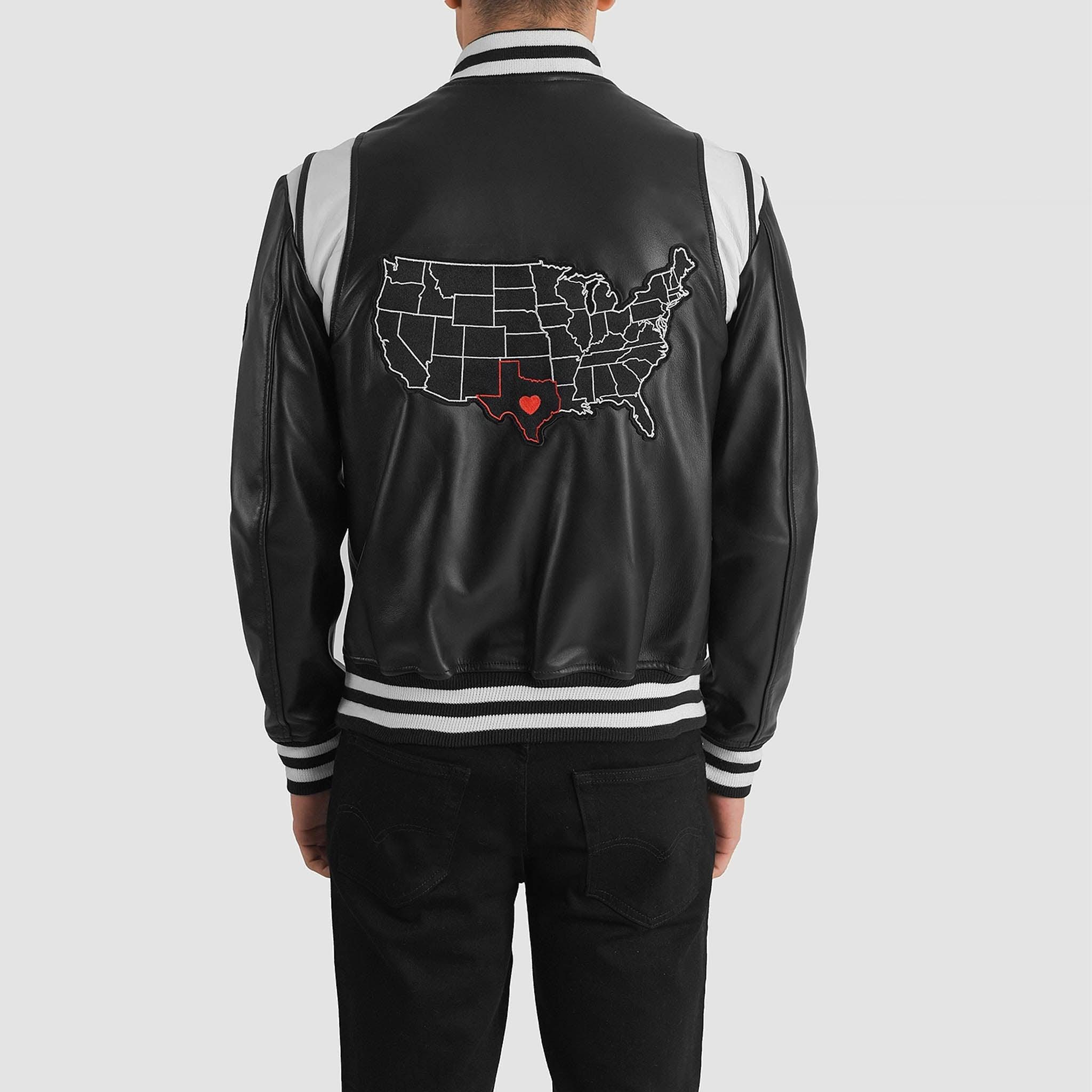 Hazel Texas Black Leather Varsity Jacket – College Letterman Baseball Style