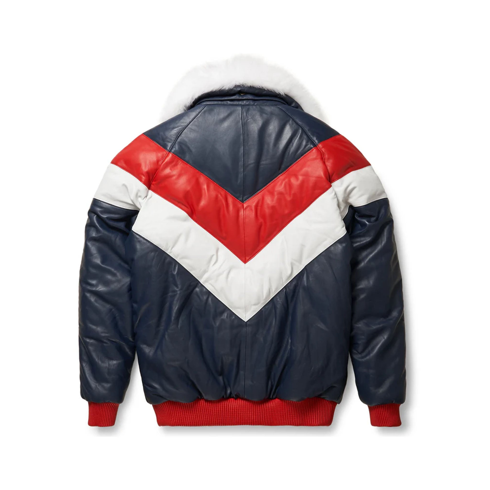 Unisex leather V-bomber jacket crafted from genuine leather with a sleek, modern design