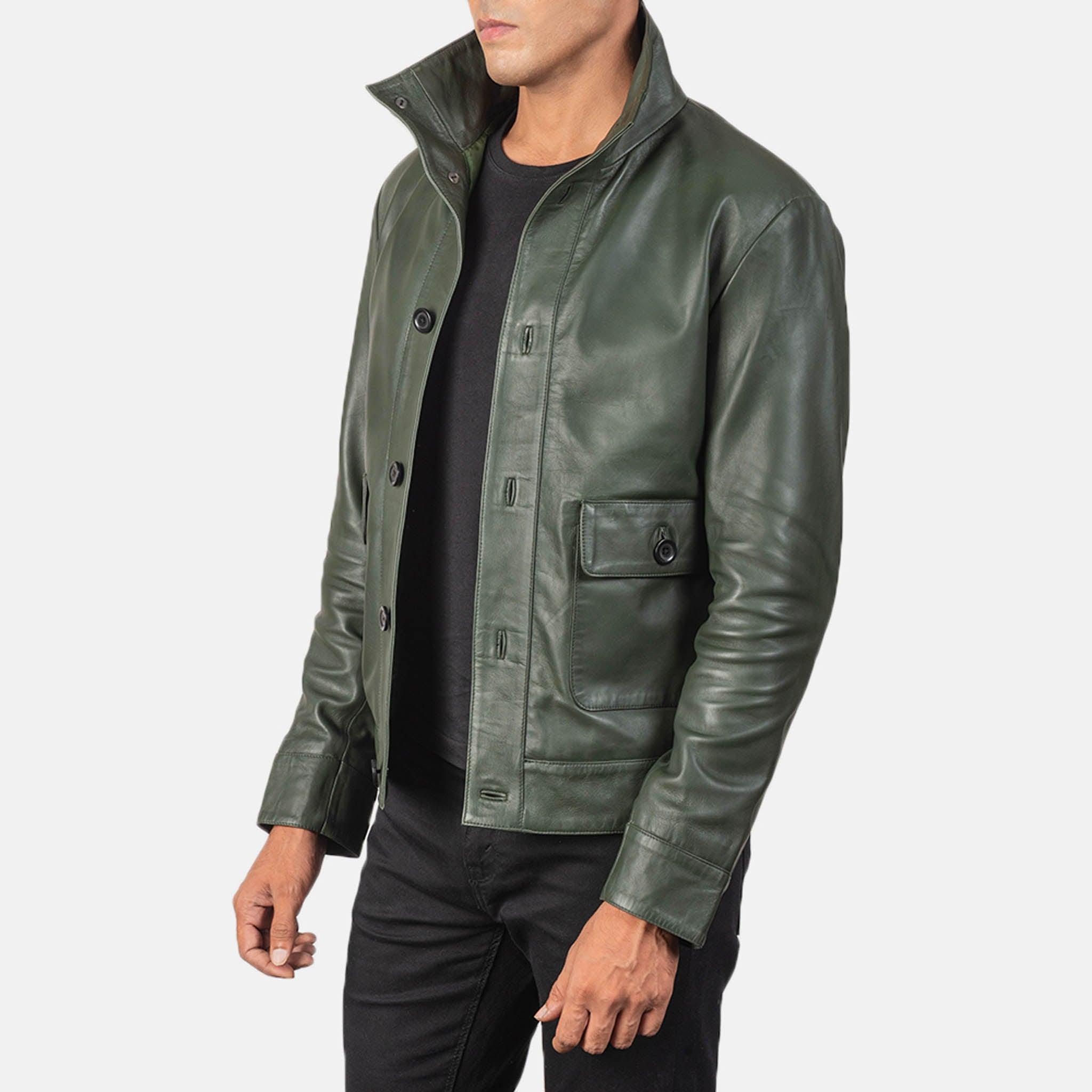 Men's Calem Green Leather Bomber Jacket – High-Quality Leather Apparel