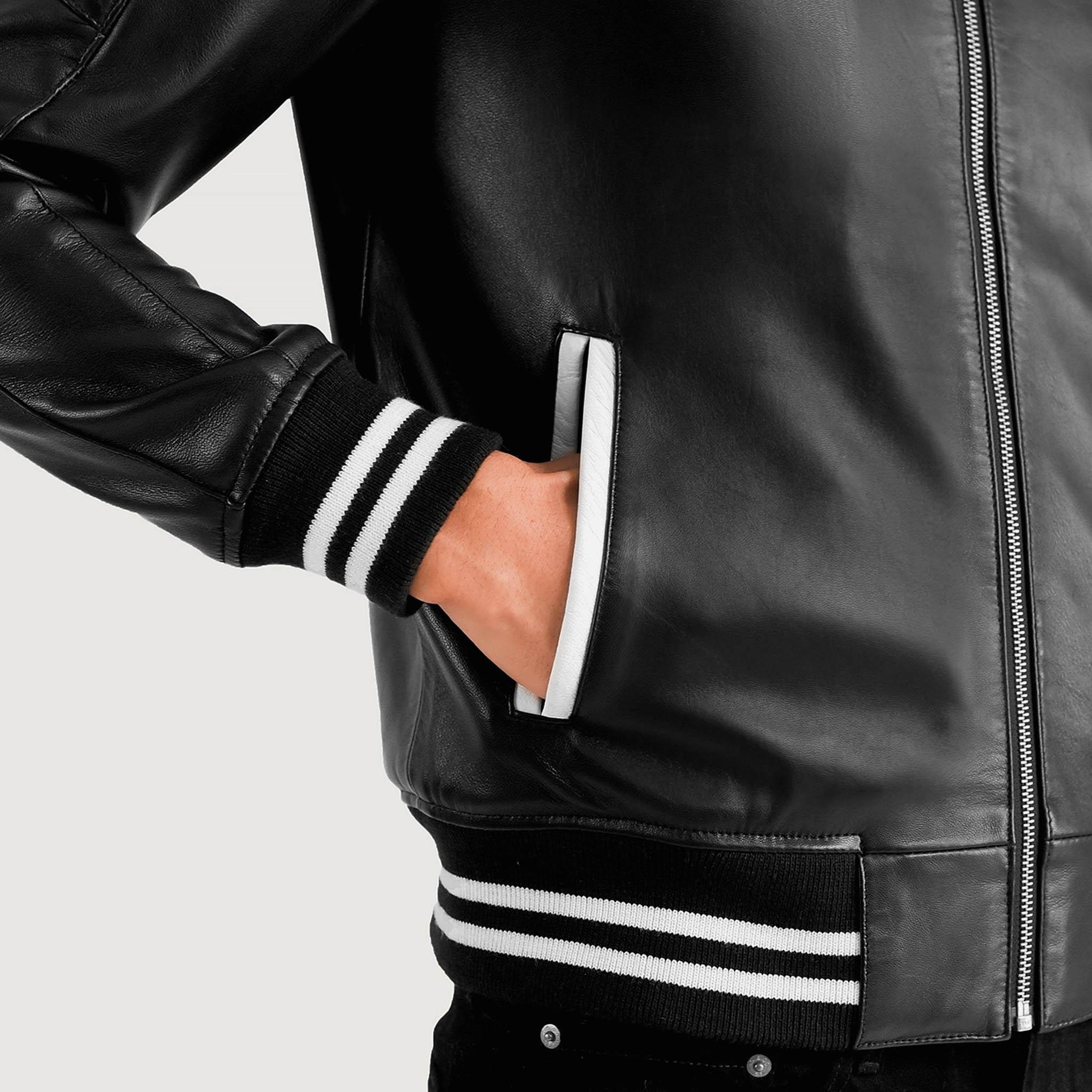 Felix Varsity Jacket in Genuine Black Leather – Perfect for Custom Embroidery