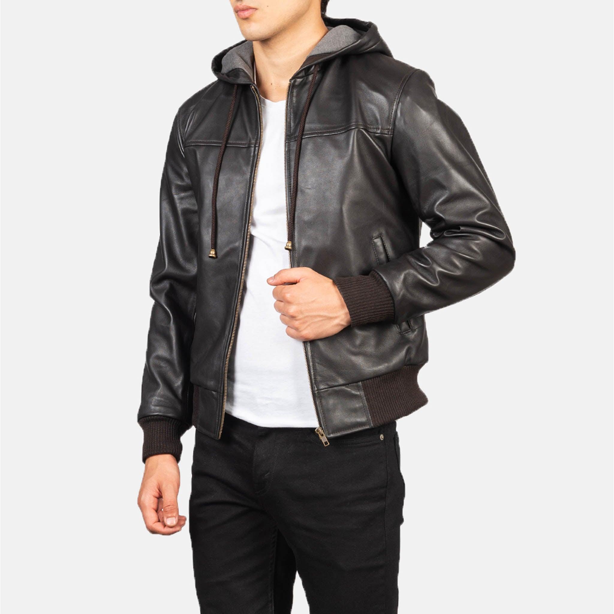Nintend Brown Leather Bomber Jacket with Hood – Ultimate Streetwear Fashion