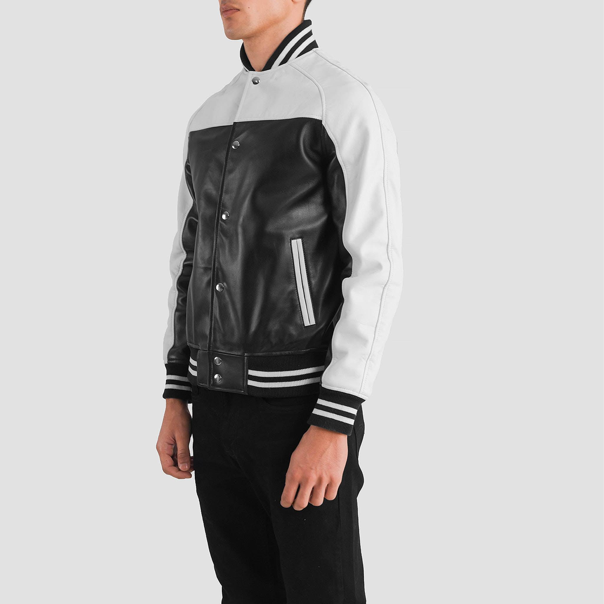 Tristan Leather Varsity Jacket in Black & White – College Letterman Style - leathergang.com