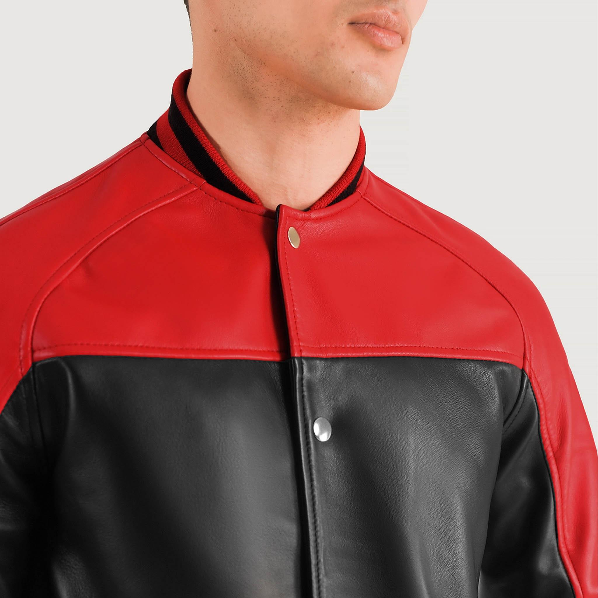 Tristan Leather Varsity Jacket in Black & Red – College Letterman Style