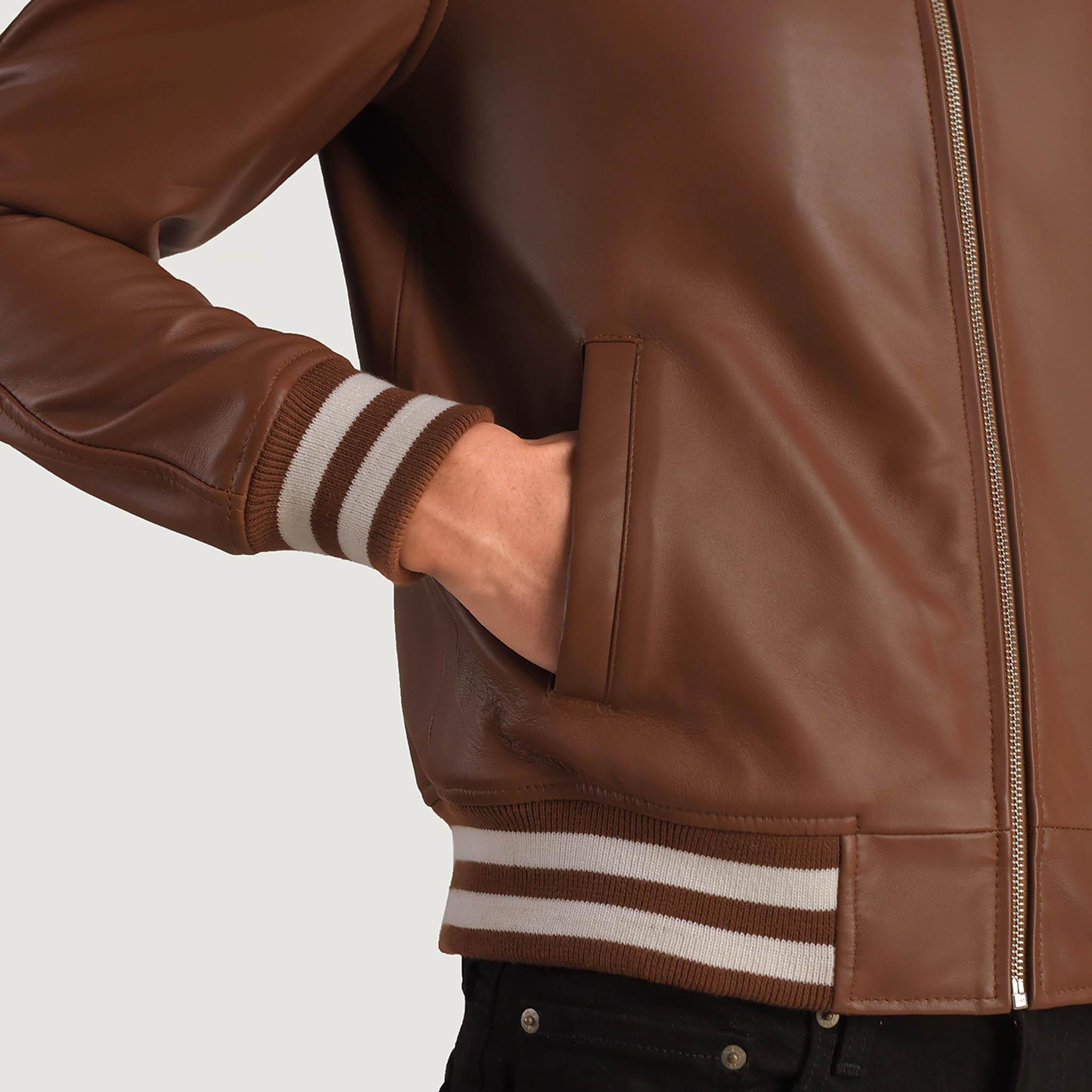 Abalard Brown Leather Varsity Jacket – Timeless Classic Style