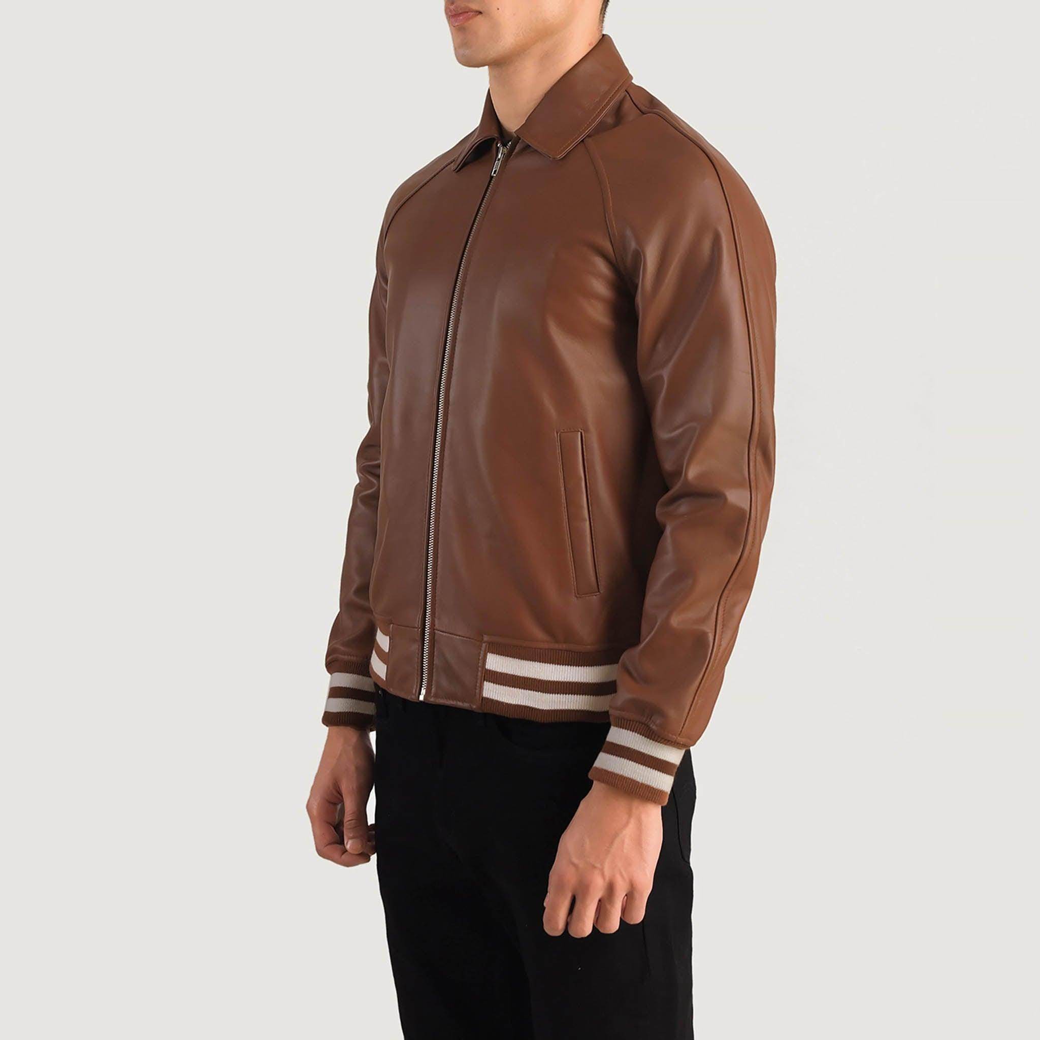 Abalard Brown Leather Varsity Jacket – Timeless Classic Style
