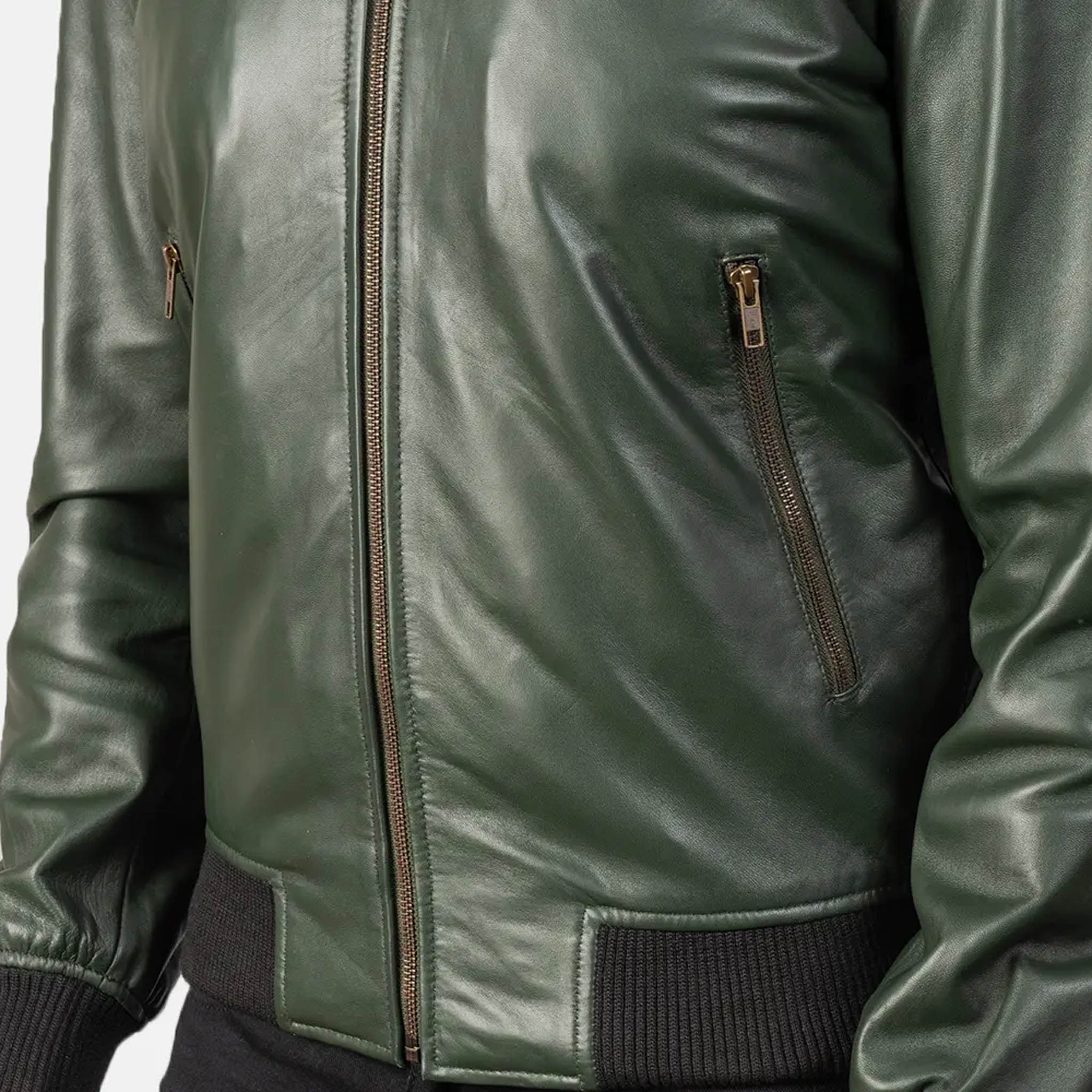 Rayne Green Leather Bomber Jacket Perfect Blend of Style and Functio leathergang