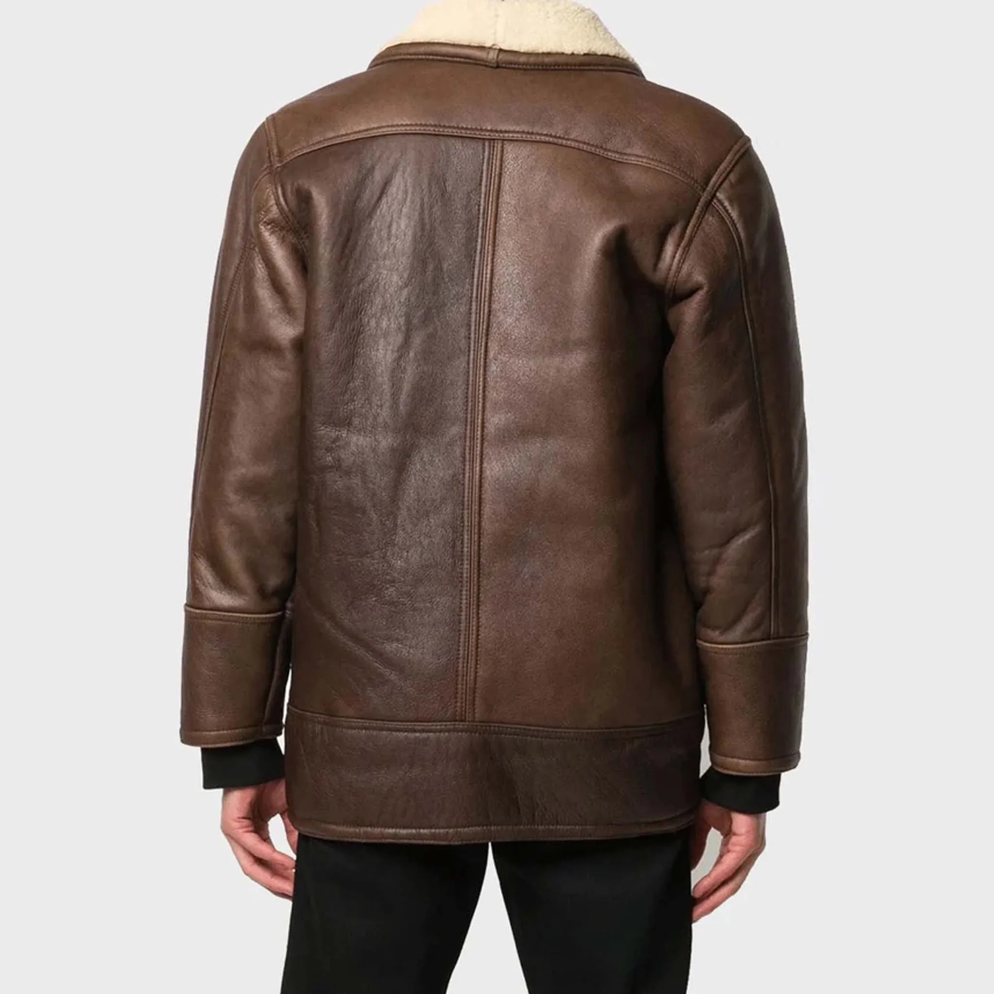Thrivox B3 RAF Leather Aviator Jacket - Vintage Brown Shearling Bomber Coat - leathergang.com