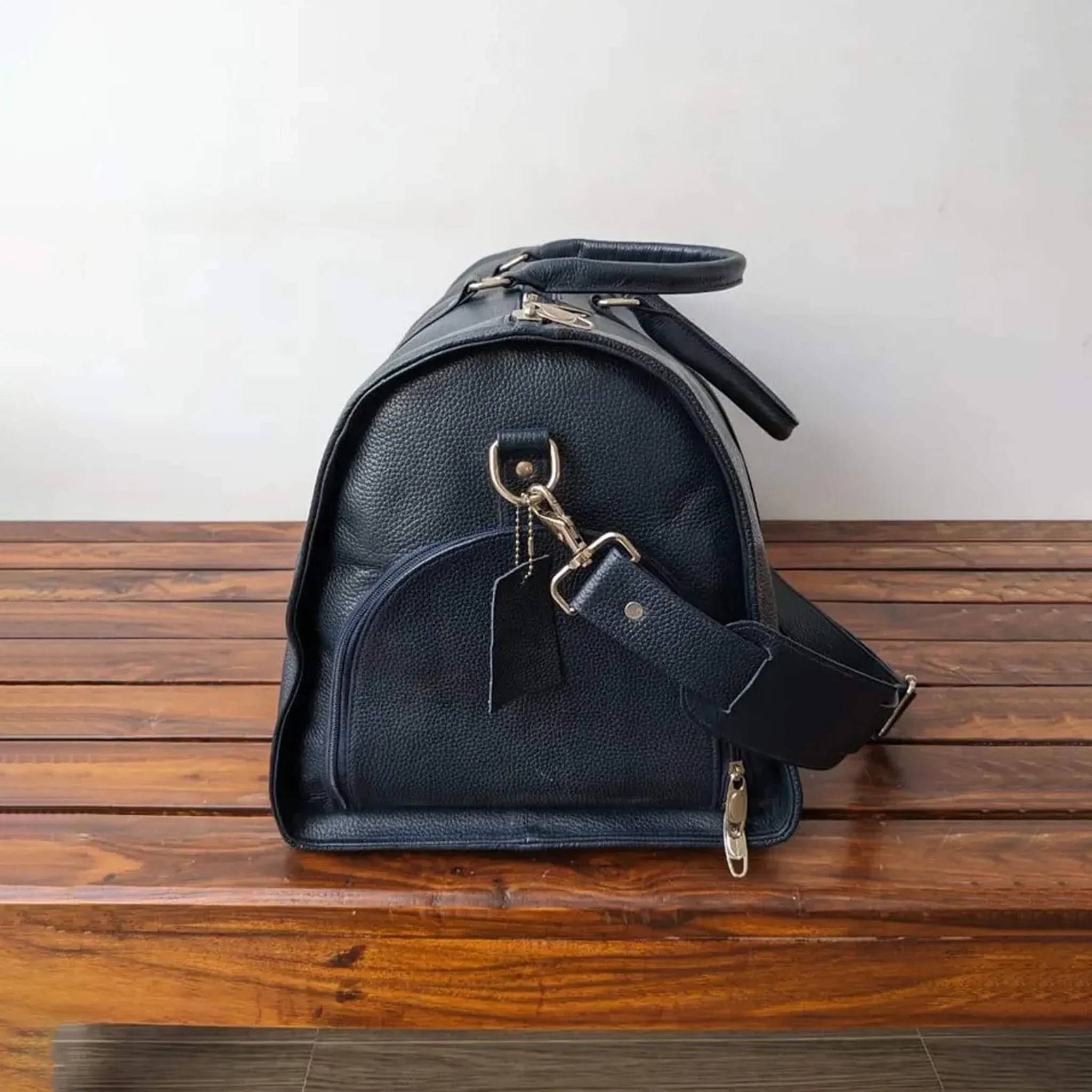 Black Luxury Real Leather Duffle Bag for Travel & Gym