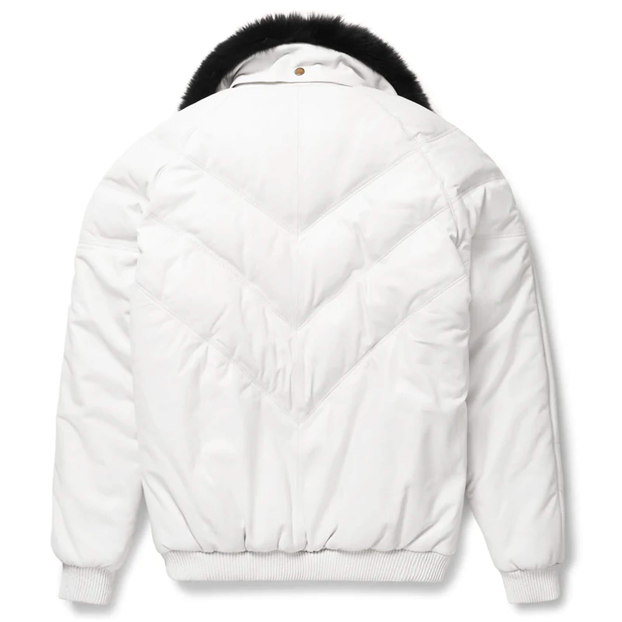 White Leather V-Bomber Jacket for Men & Women
