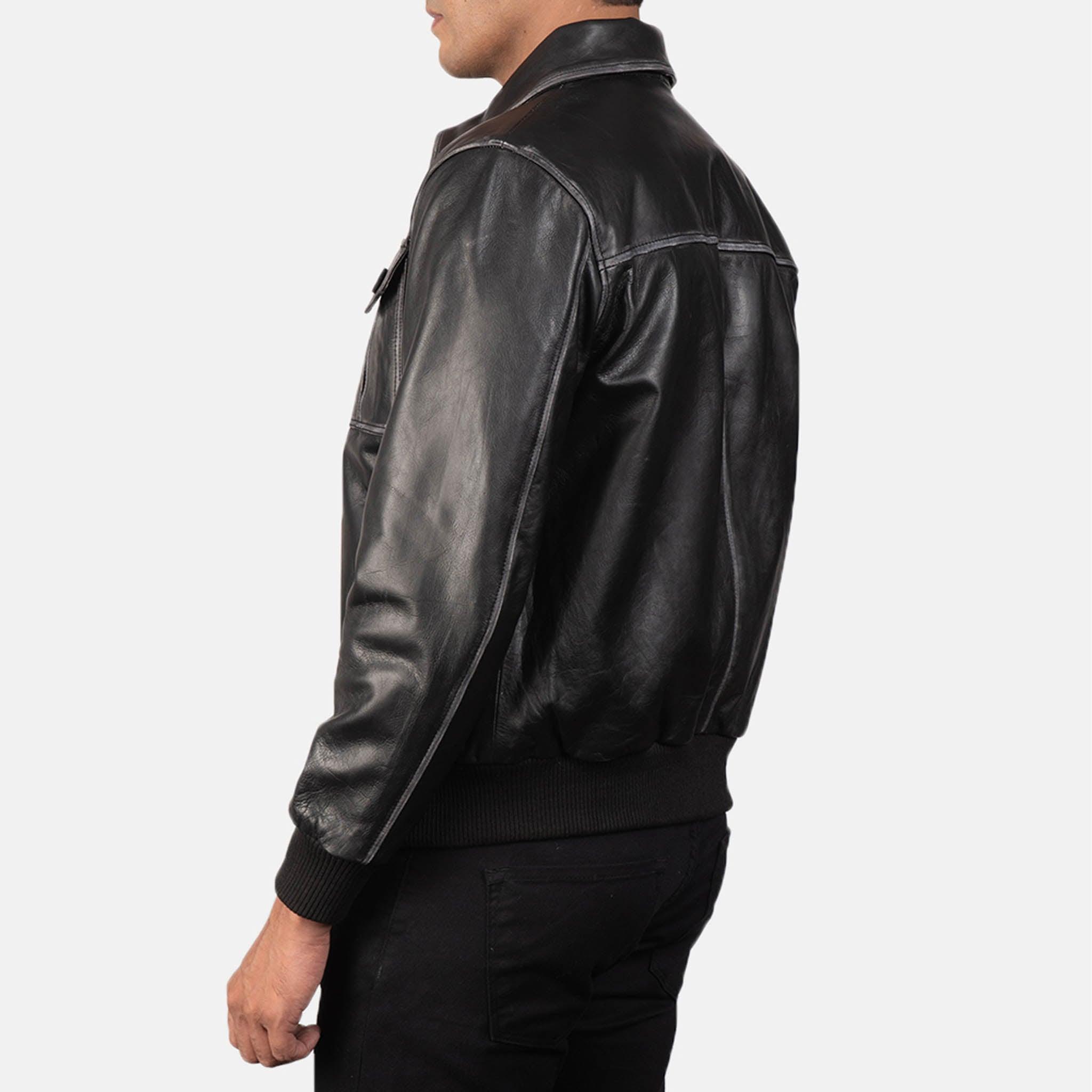 Ronny Black Leather Bomber Jacket – Men's Premium Comfort & Durability