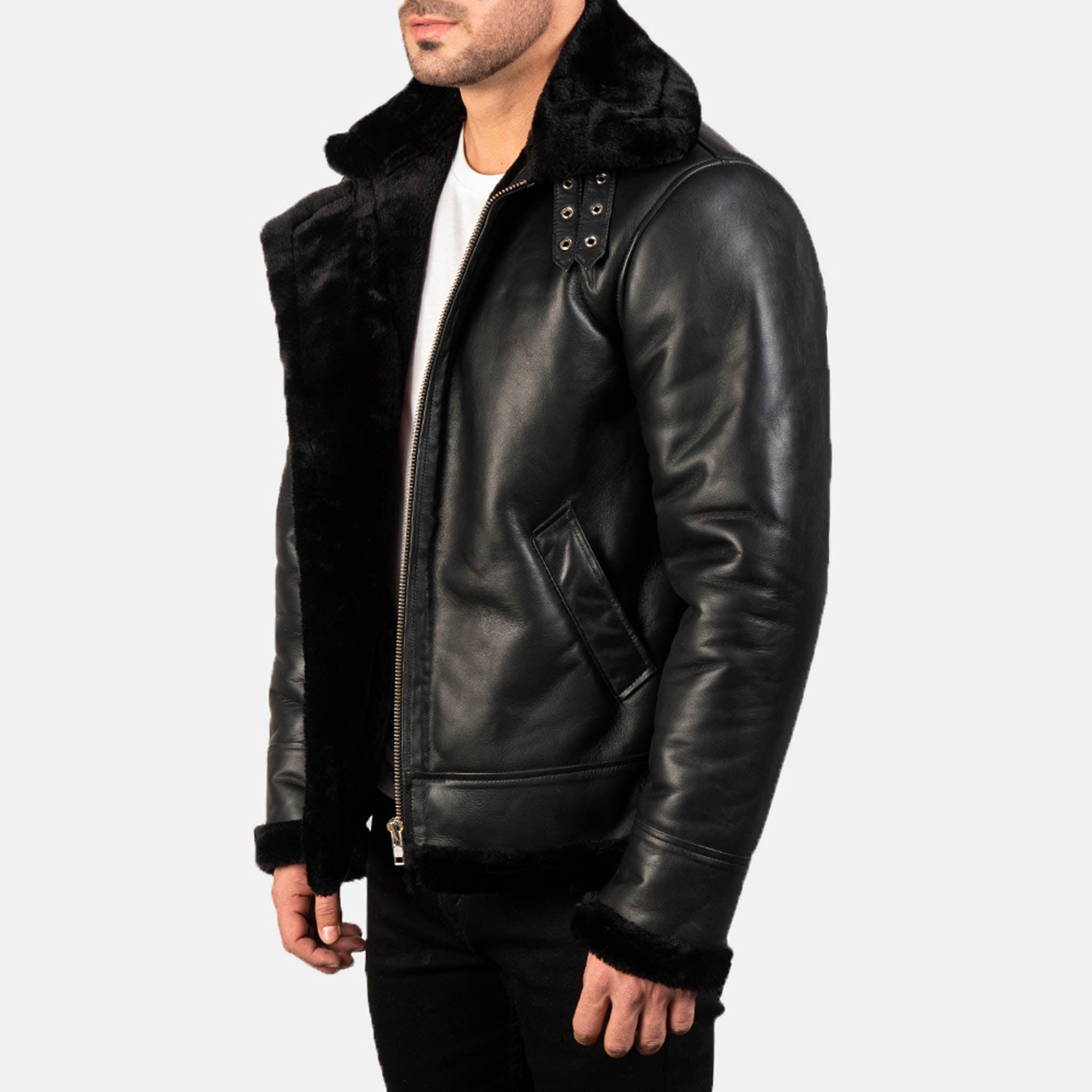 Men's Frances Black B3 Leather Bomber Jacket – Warm & Stylish