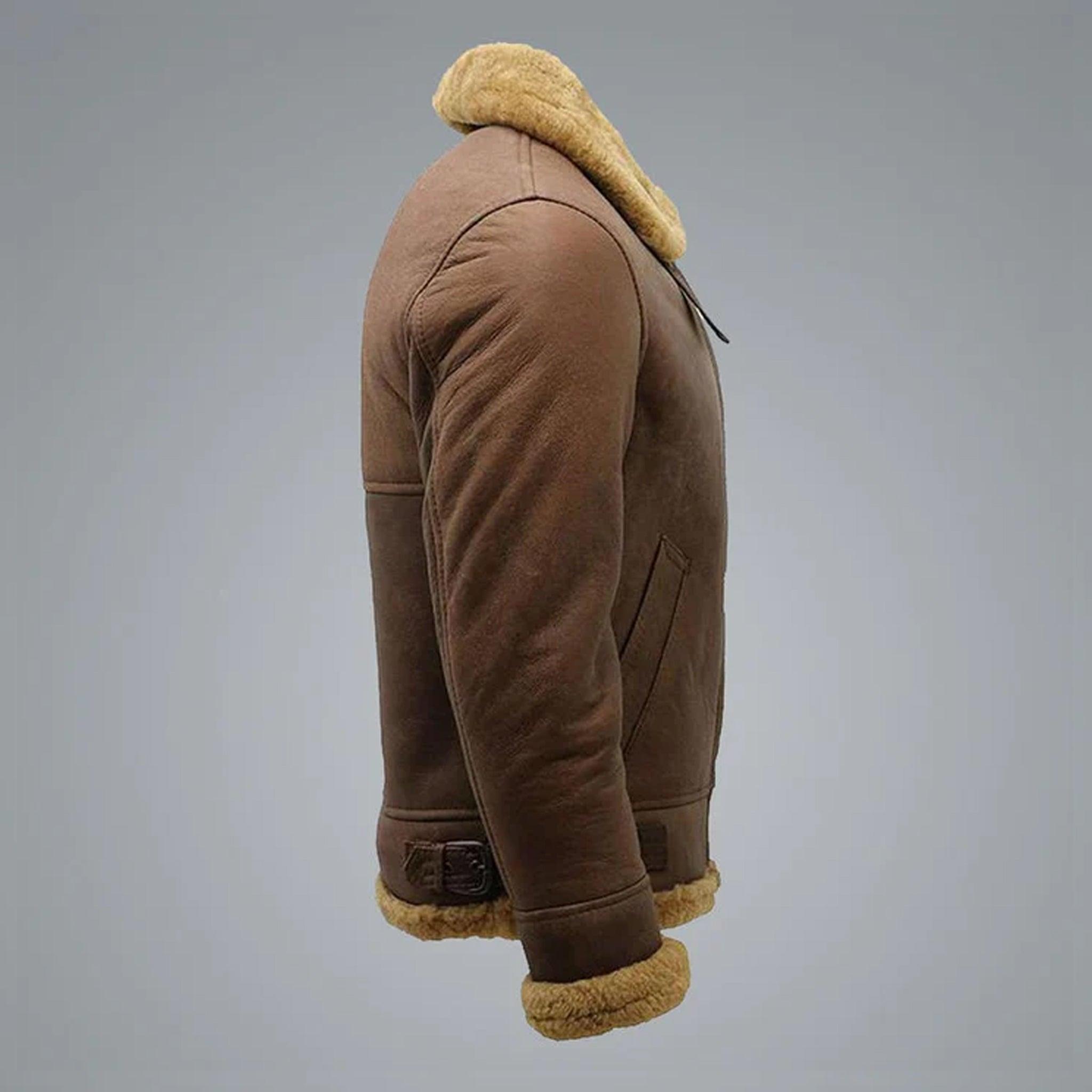WW2 B3 Bomber Leather Aviator Jacket – Men’s Brown Sheepskin Shearling Jacket