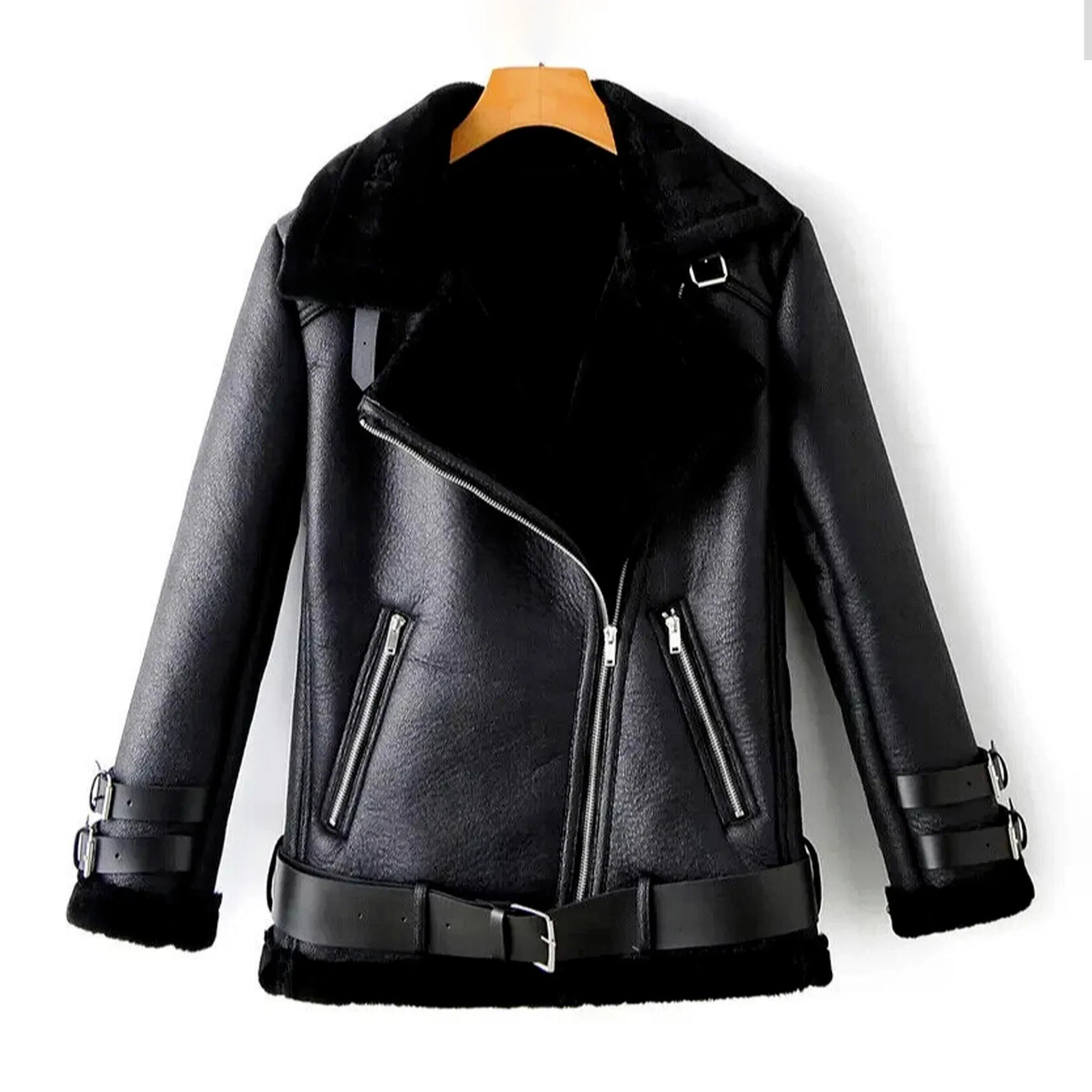 Heritage RAF B3 Bomber Aviator Flying Black Leather Shearling Jacket - leathergang.com