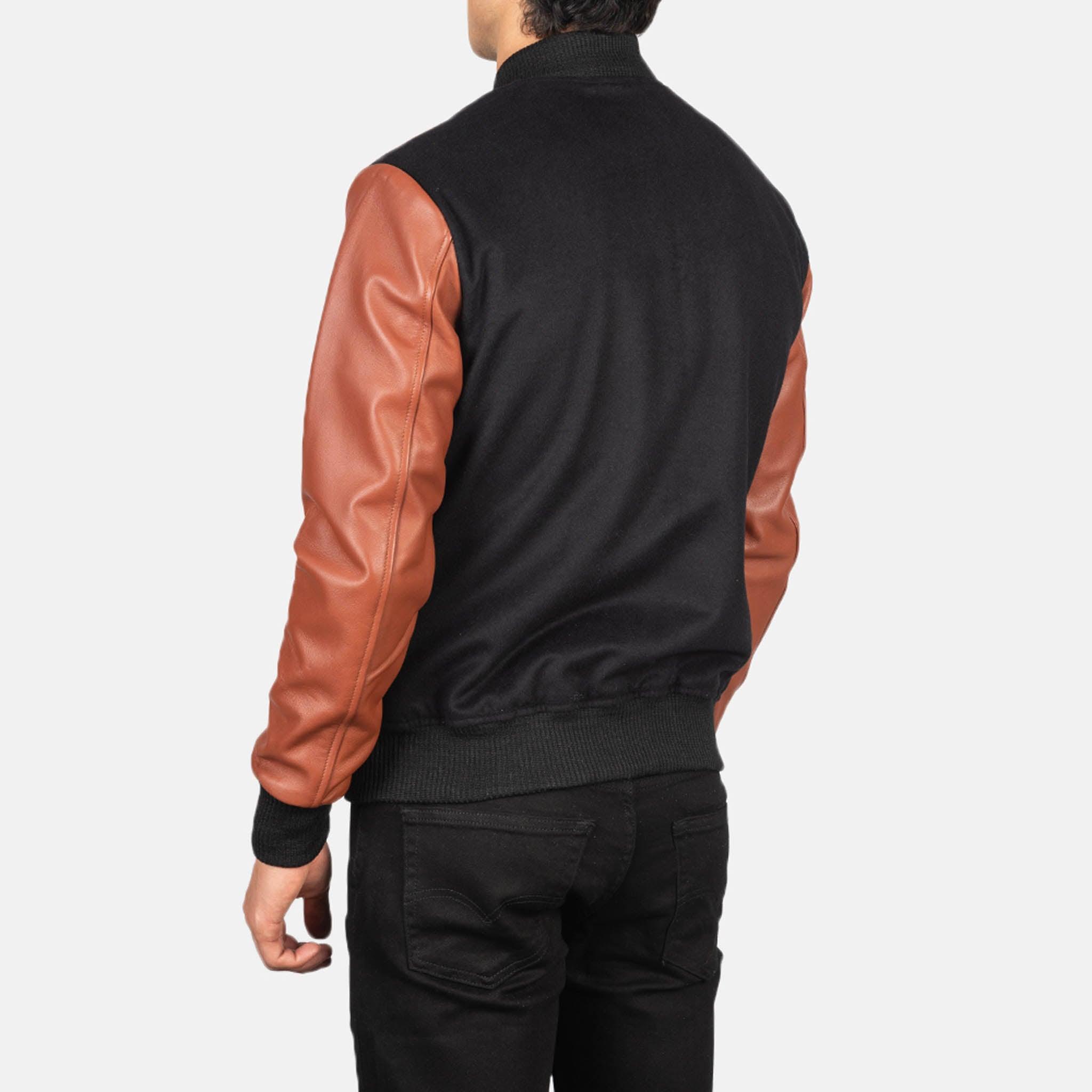Baxton Hybrid Varsity Jacket – Black Wool & Leather Sleeves Striped Edition