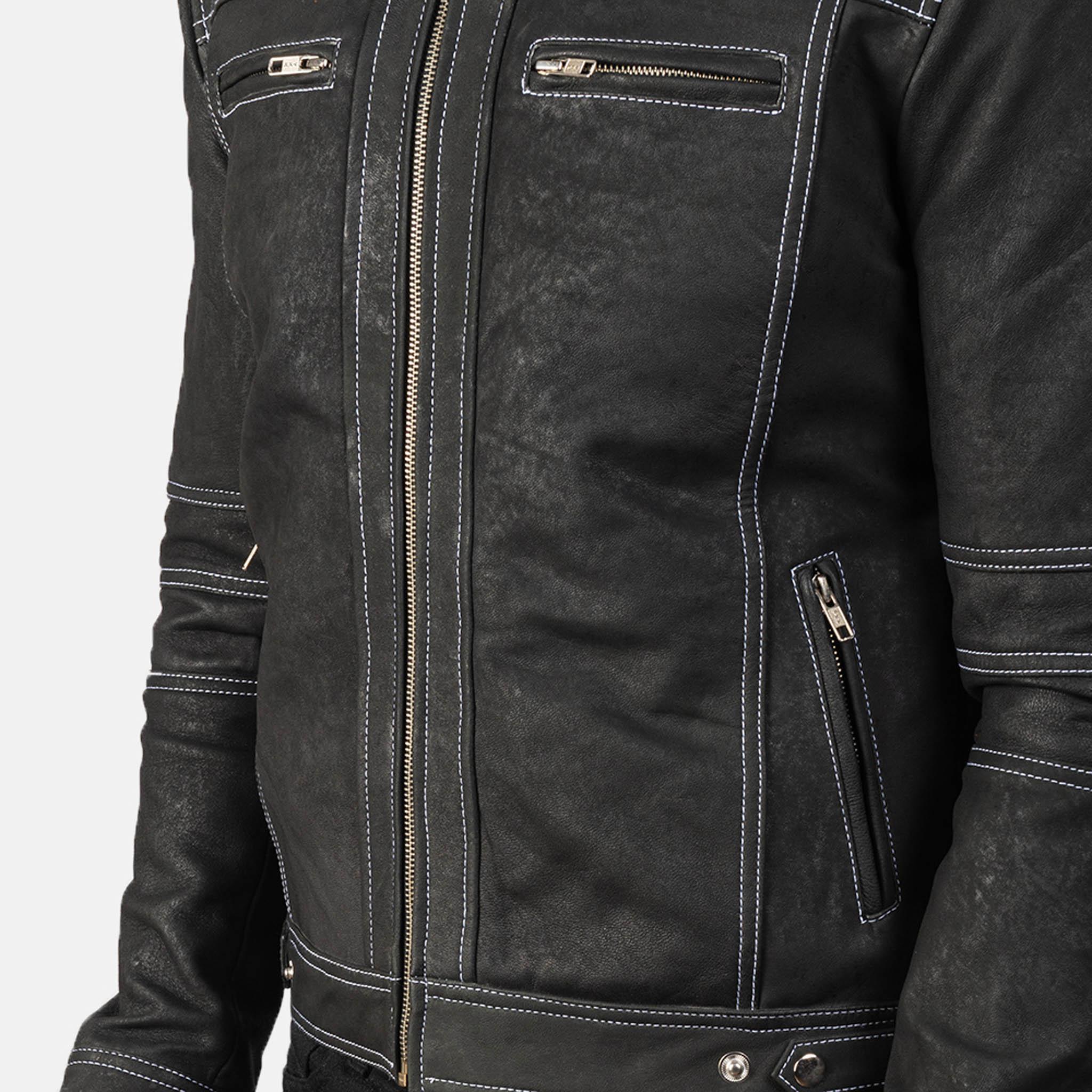 Youth Distressed Black Leather Biker Jacket – Customizable & Tailored Fit