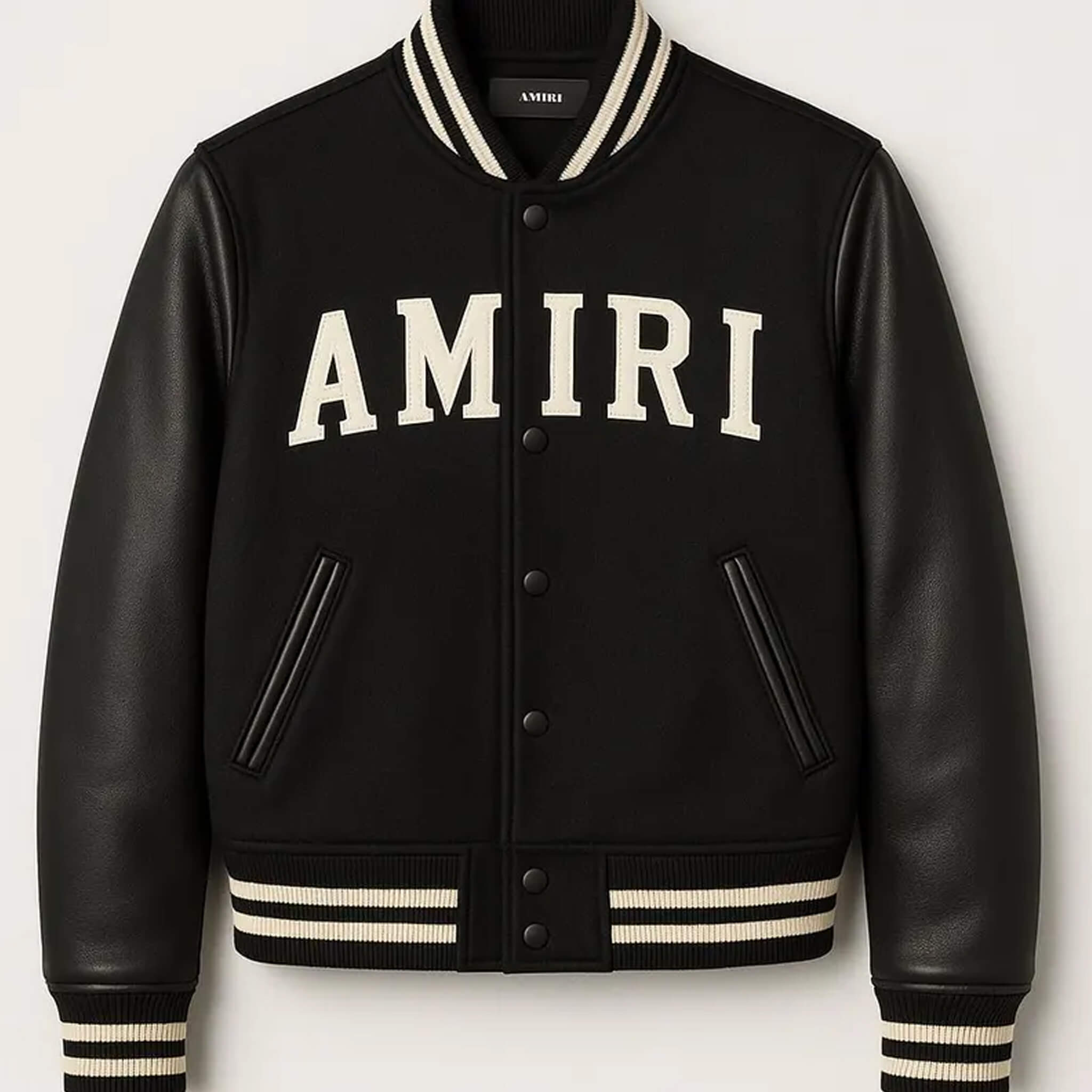 AMIRI Varsity Bomber Jacket – Black Wool & Leather