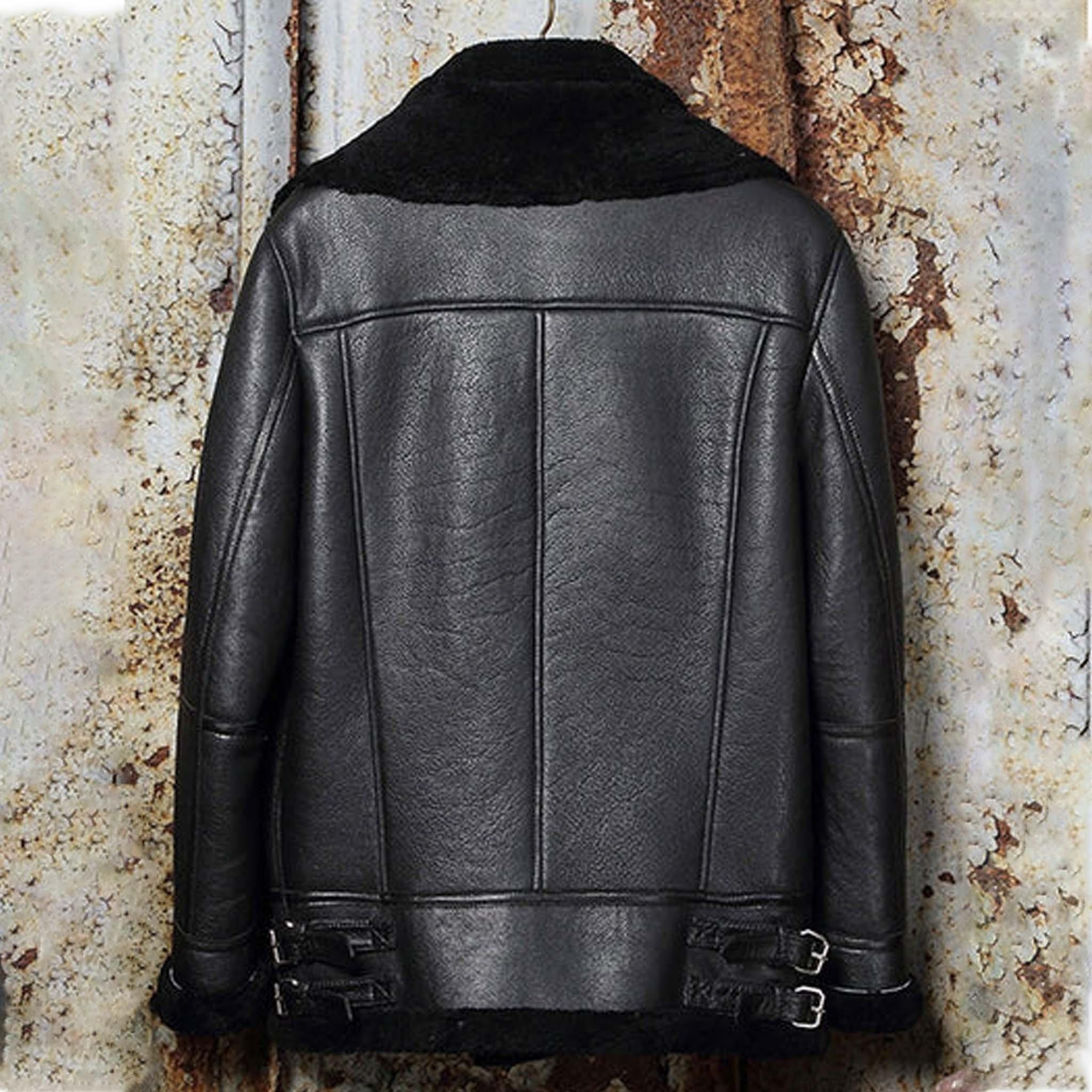 Nivoro Classic B3 Bomber Jacket - Motorcycle Shearling Sheepskin Leather Coat - leathergang.com