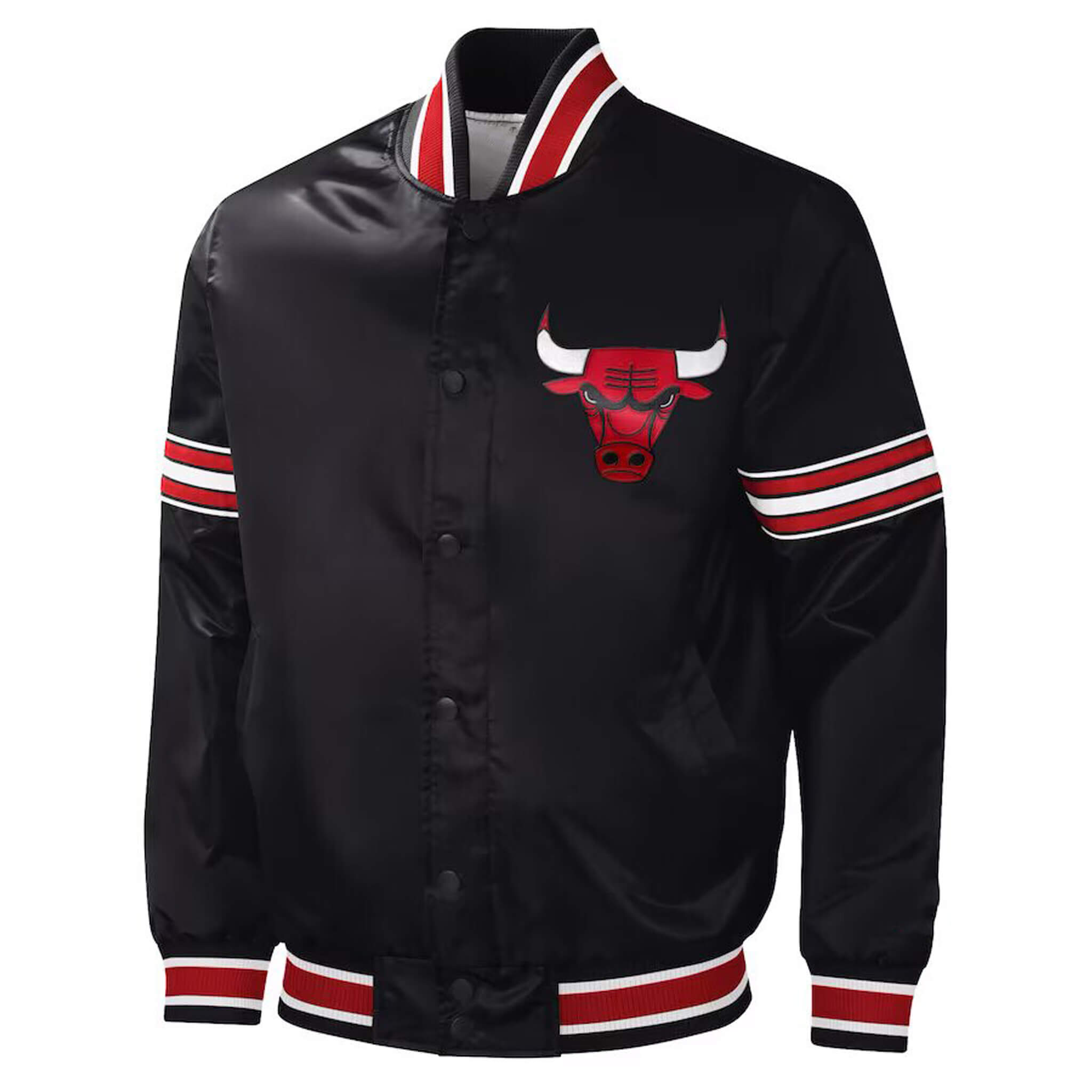 Chicago Bulls Black Satin Baseball Varsity Jacket - Classic Style